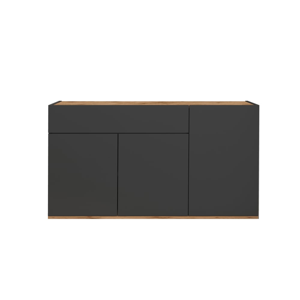 Buffet 3 portes 1 tiroir 120,1 cm effet bois anthracite mat et chêne