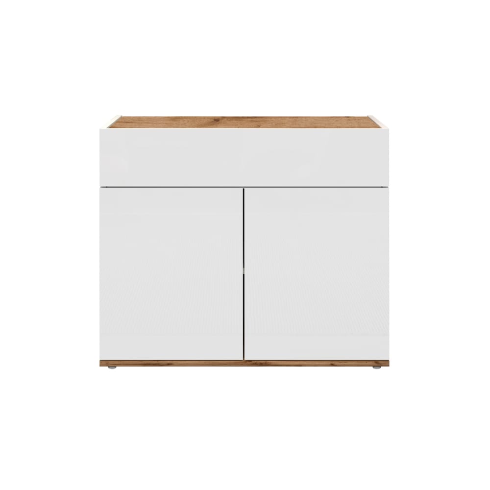 Buffet 2 portes et 1 tiroir 80,9 cm effet bois blanc brillant et chêne