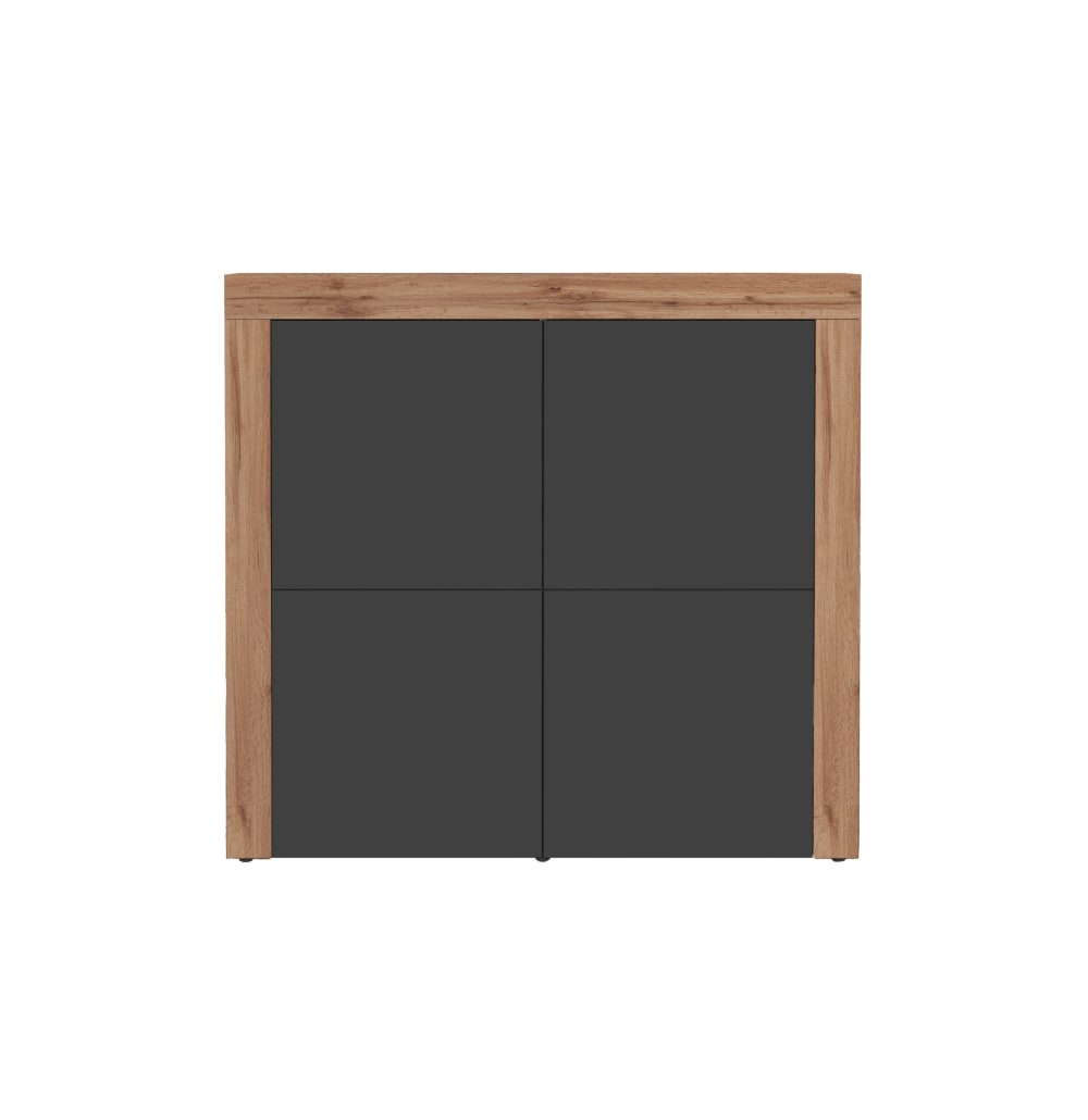Buffet 4 portes 140 cm effet bois anthracite mat et chêne