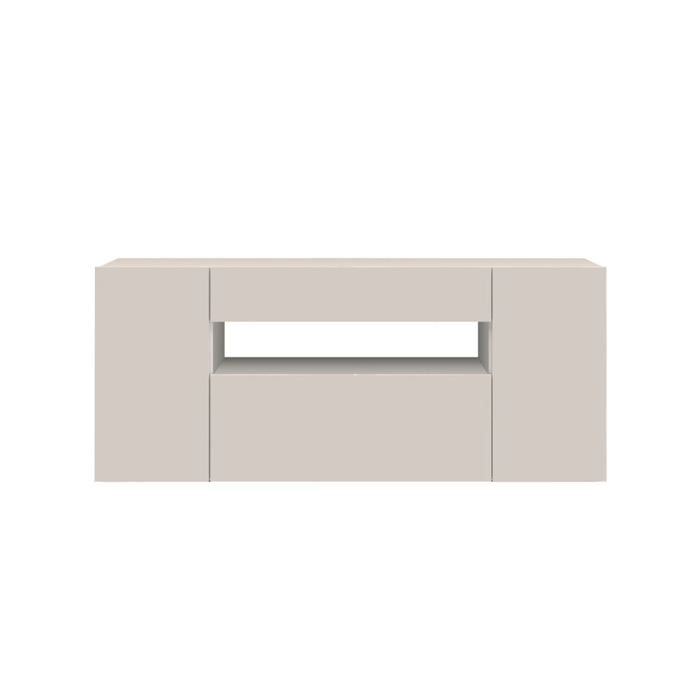 Buffet 2 portes 1 rabat 1 tiroir 180 cm effet bois blanc brillant