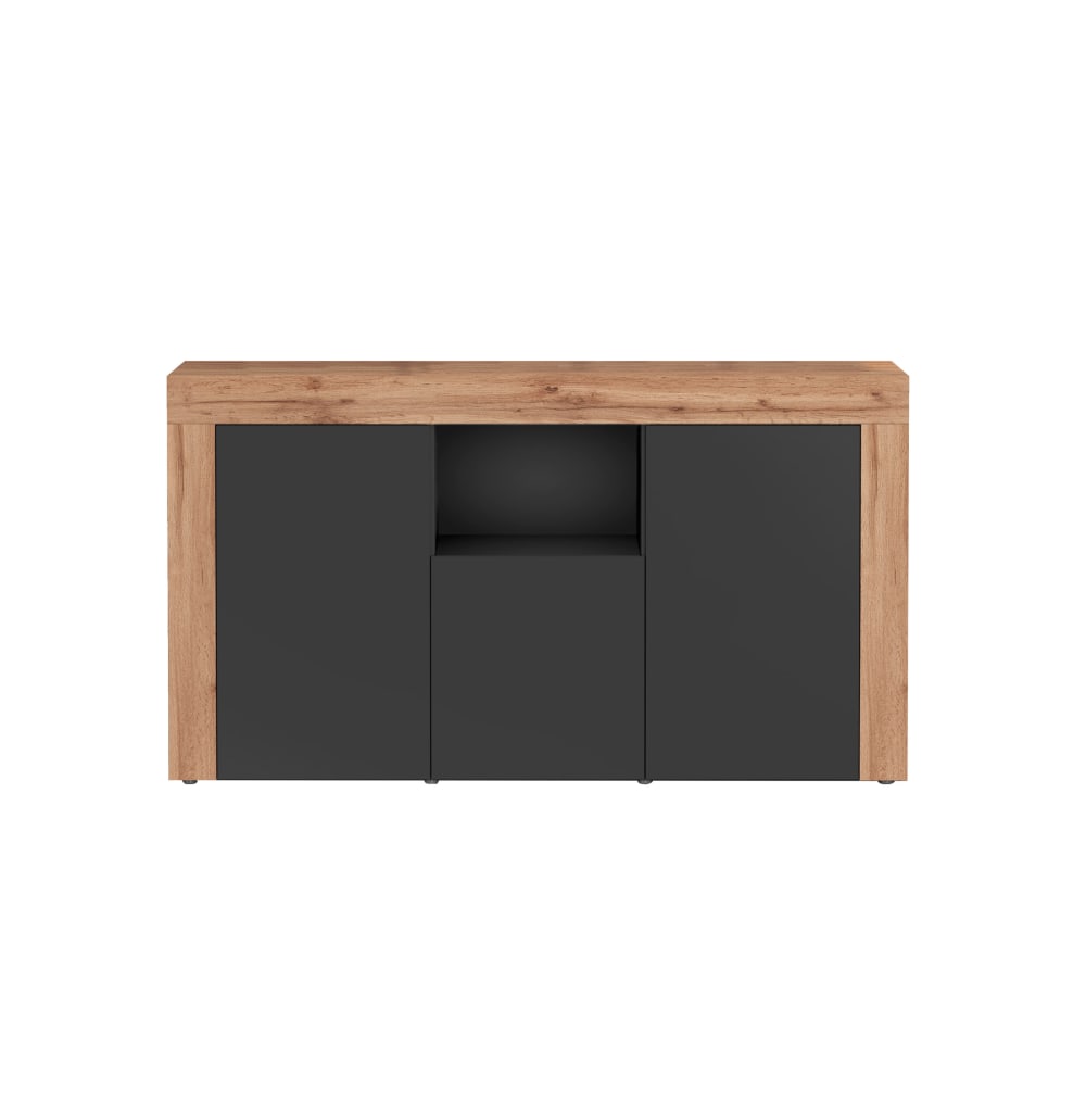 Buffet 3 portes et 1 compartiment 155 cm effet bois anthracite mat