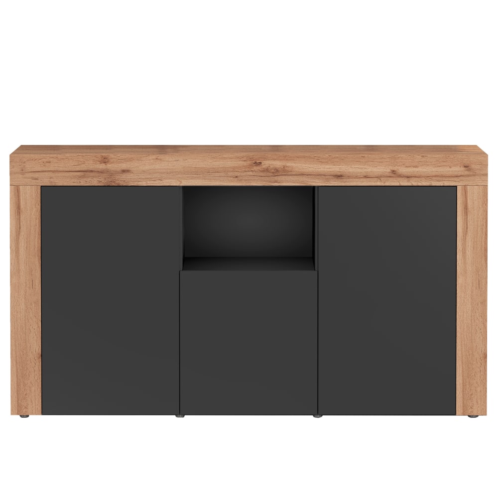 Buffet 3 portes et 1 compartiment 155 cm effet bois anthracite mat
