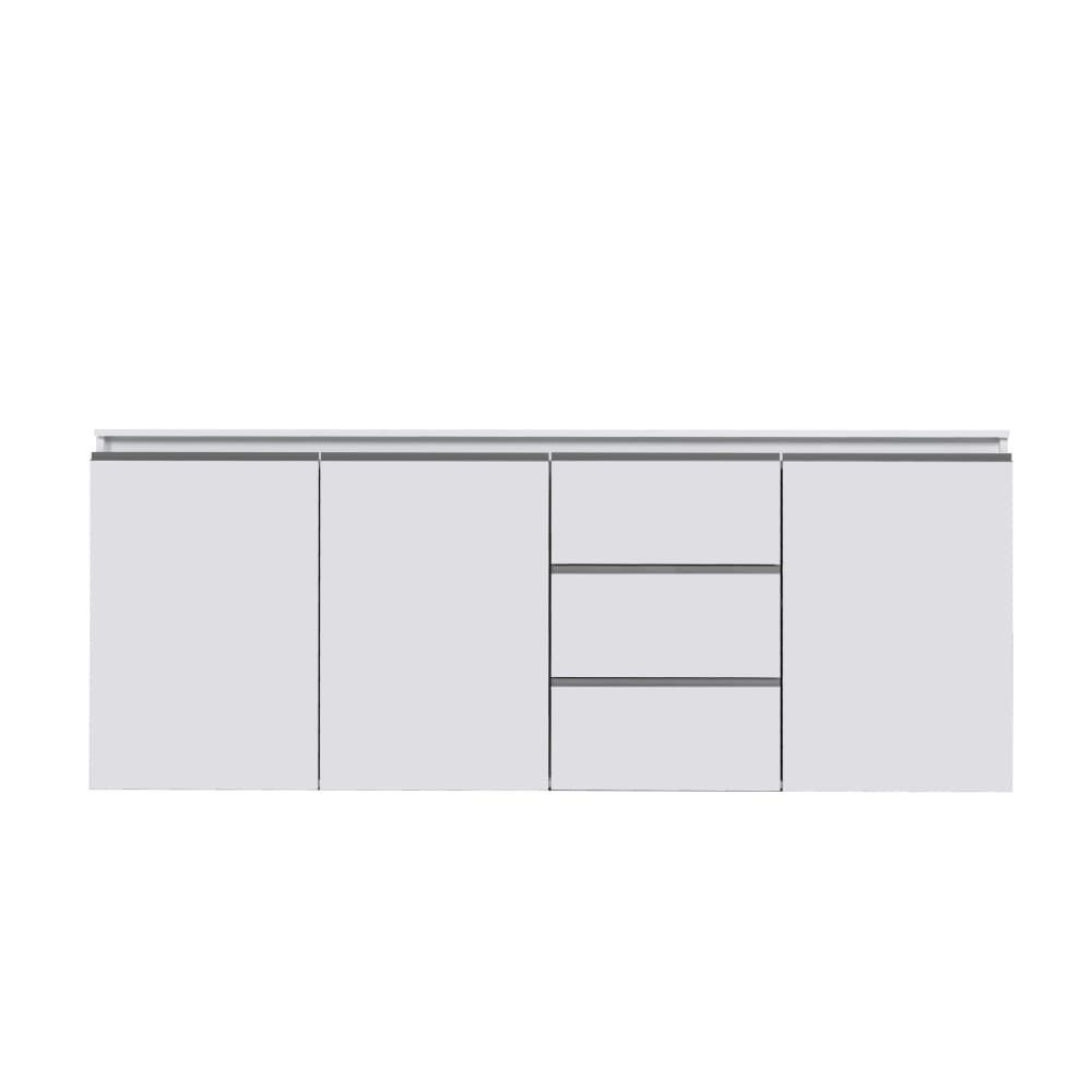 Buffet 3 portes 3 tiroirs 200 cm effet bois blanc brillant