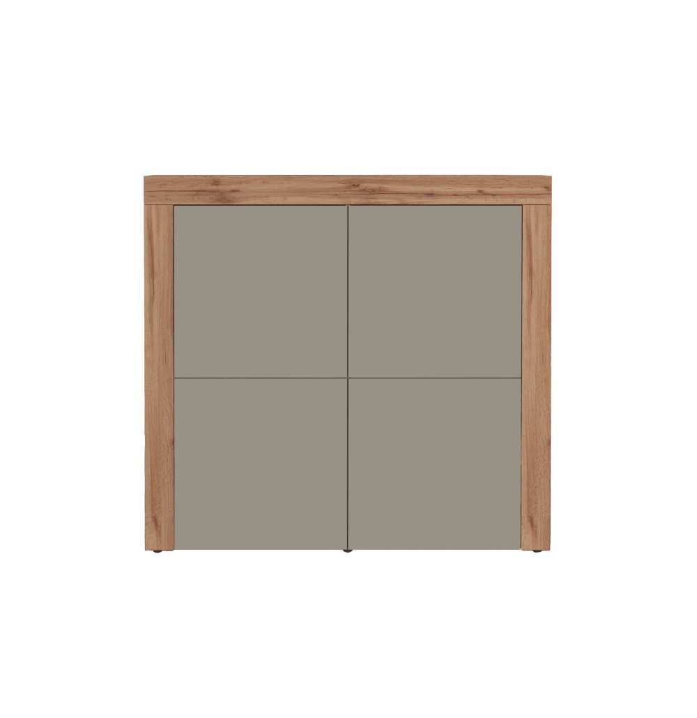 Buffet 4 portes 140 cm effet bois taupe mat et chêne