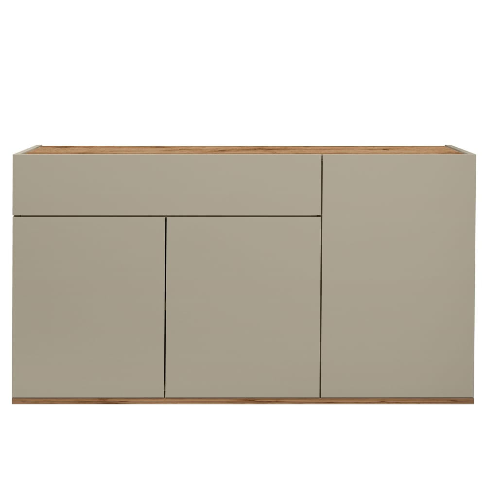 Buffet 3 portes 1 tiroir 102,1 cm effet bois taupe mat et chêne