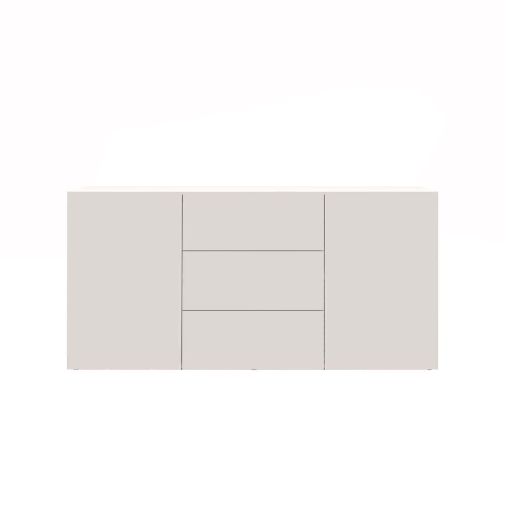 Buffet 2 portes 3 tiroirs 160 cm effet bois blanc brillant