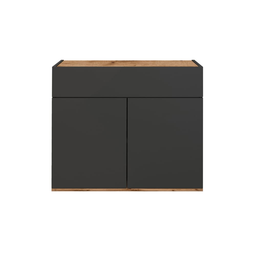 Buffet 2 portes 1 tiroir 80,9 cm effet bois anthracite mat et chêne