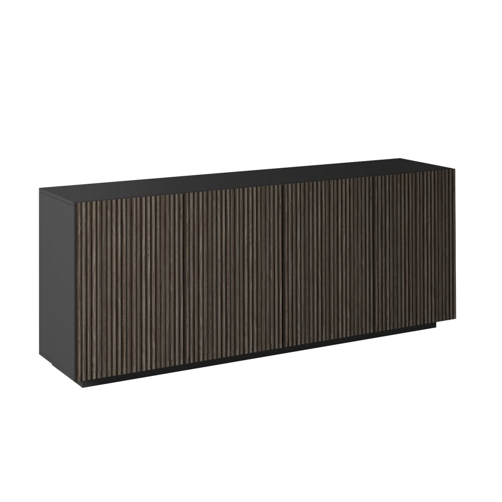 Buffet 4 portes 200 cm effet bois cannelé anthracite mat et bois foncé