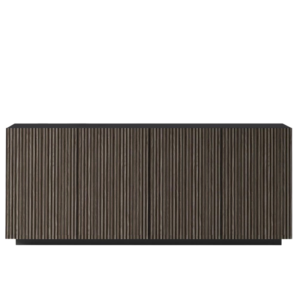 Buffet 4 portes 200 cm effet bois cannelé anthracite mat et bois foncé