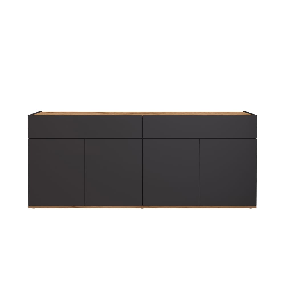 Buffet 4 portes 2 tiroirs 160,1 cm effet bois anthracite mat et chêne