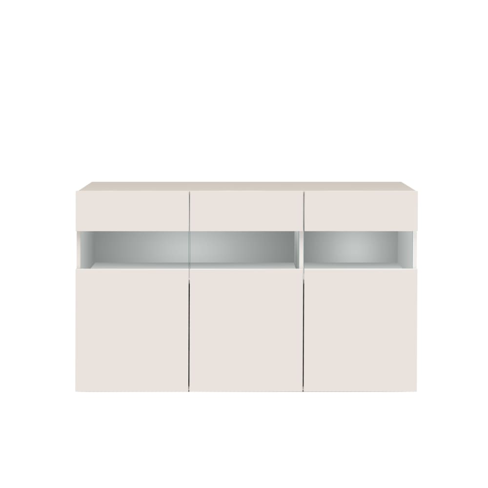 Buffet 3 portes 130 cm effet bois blanc brillant
