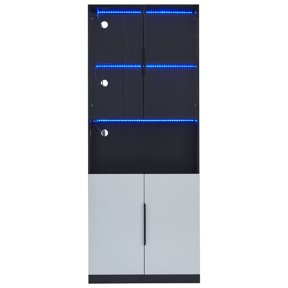 Vitrine bibliothèque moderne noir 2 portes blanches 2 portes