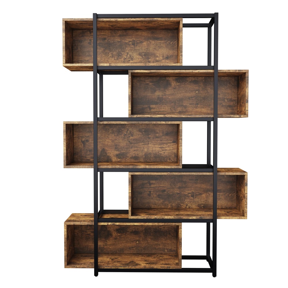 Bibliothèque à 5 niveaux effet grain de bois marron