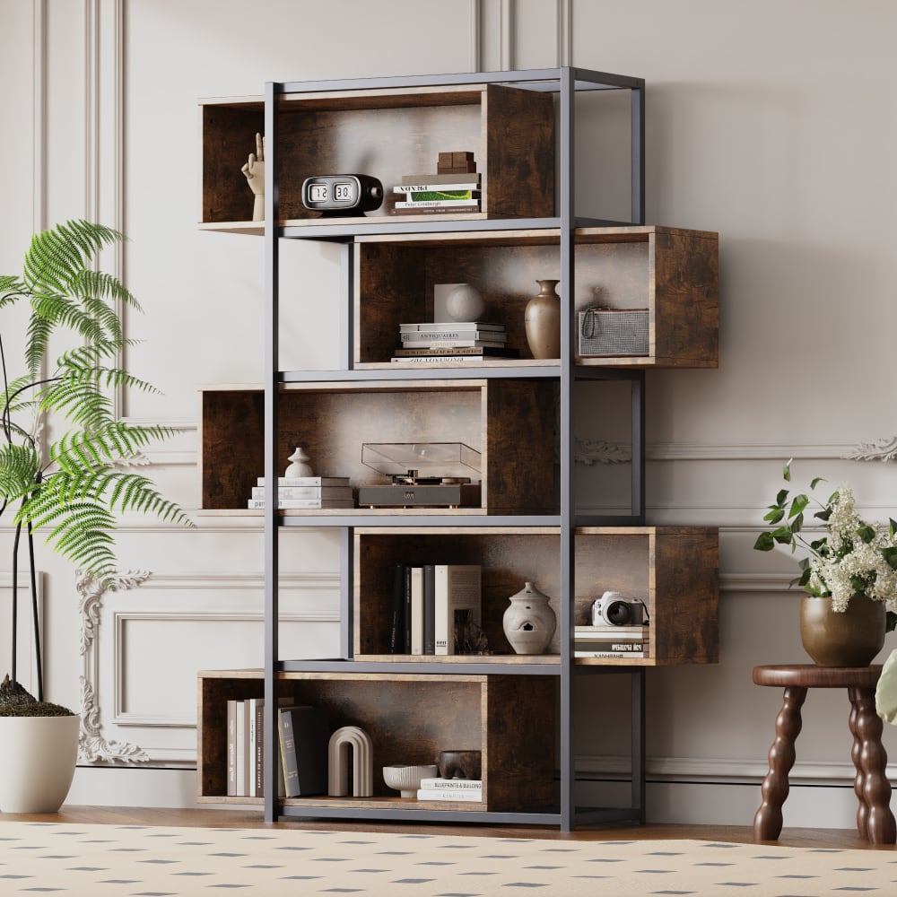 5-Stöckiges Bücherregal mit Holzmaserungseffekt,Braun - Maisons