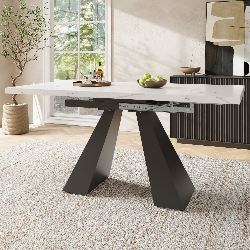 Ausziehbarer Esstisch mit Marmoreffekt,Weiß - Maisons Du Monde