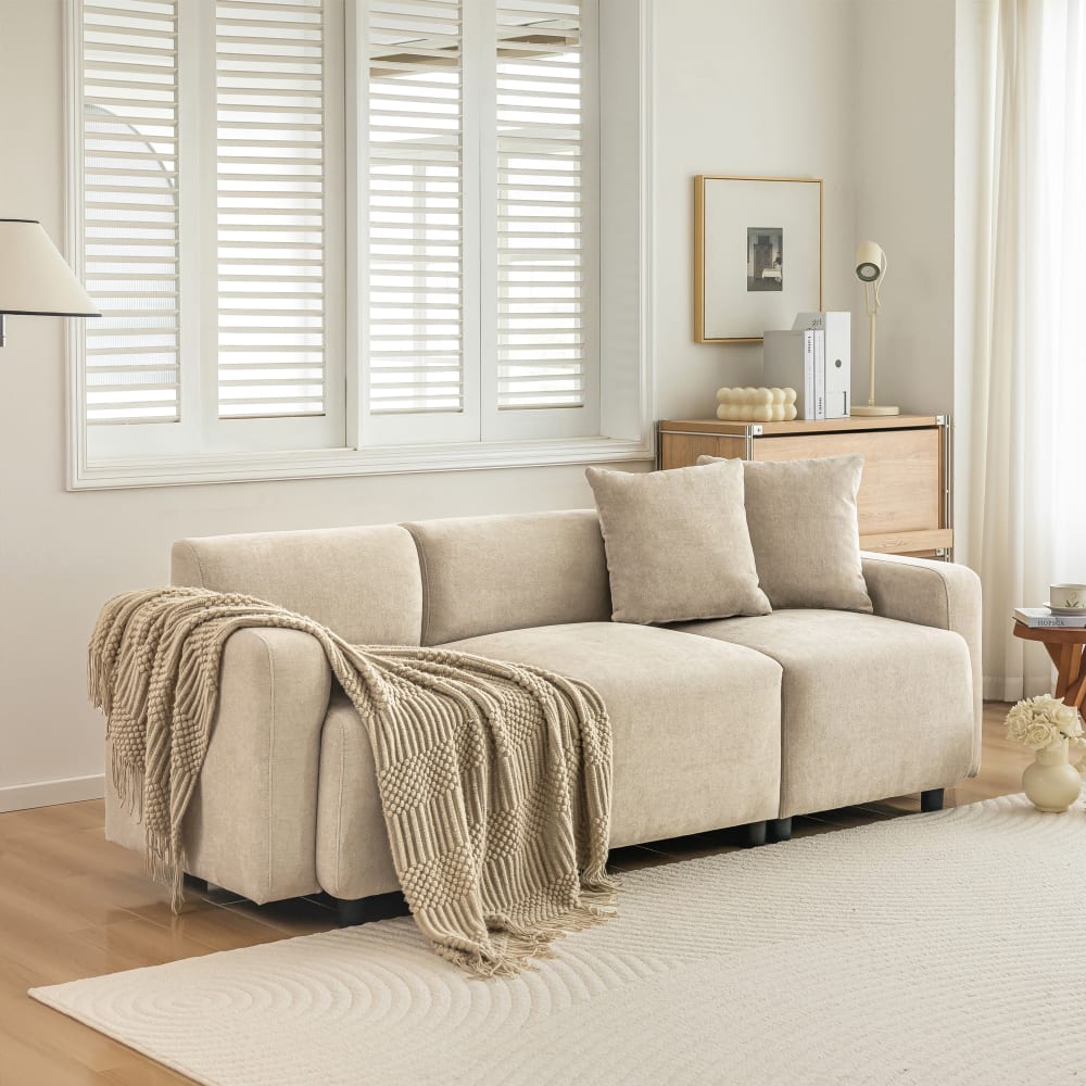 Canapé moderne rembourrés tissu chenille beige 3 places