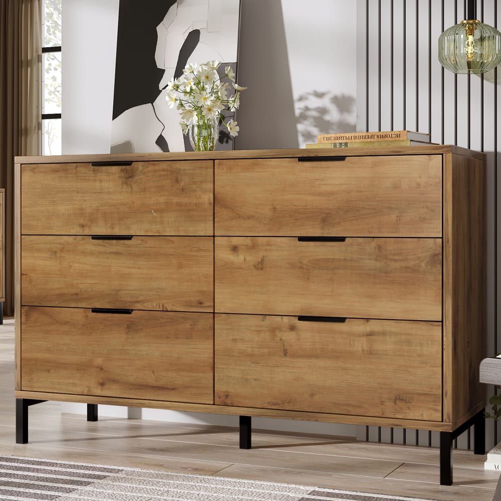 Sideboard in dunkler Holzoptik mit 6 Schubladen, Eiche - Maisons
