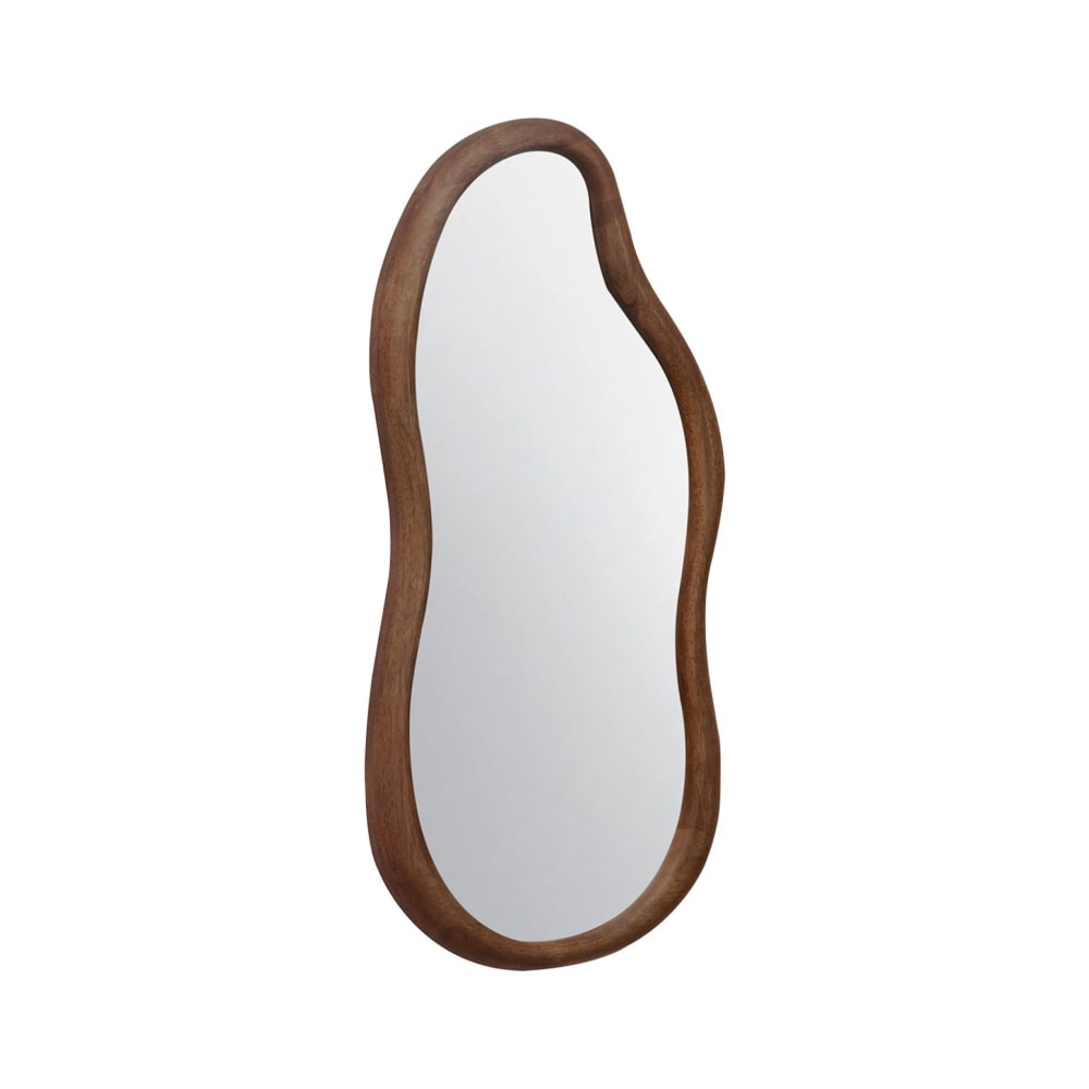 Miroir organique en bois d'hévéa, couleur noyer, 90 cm