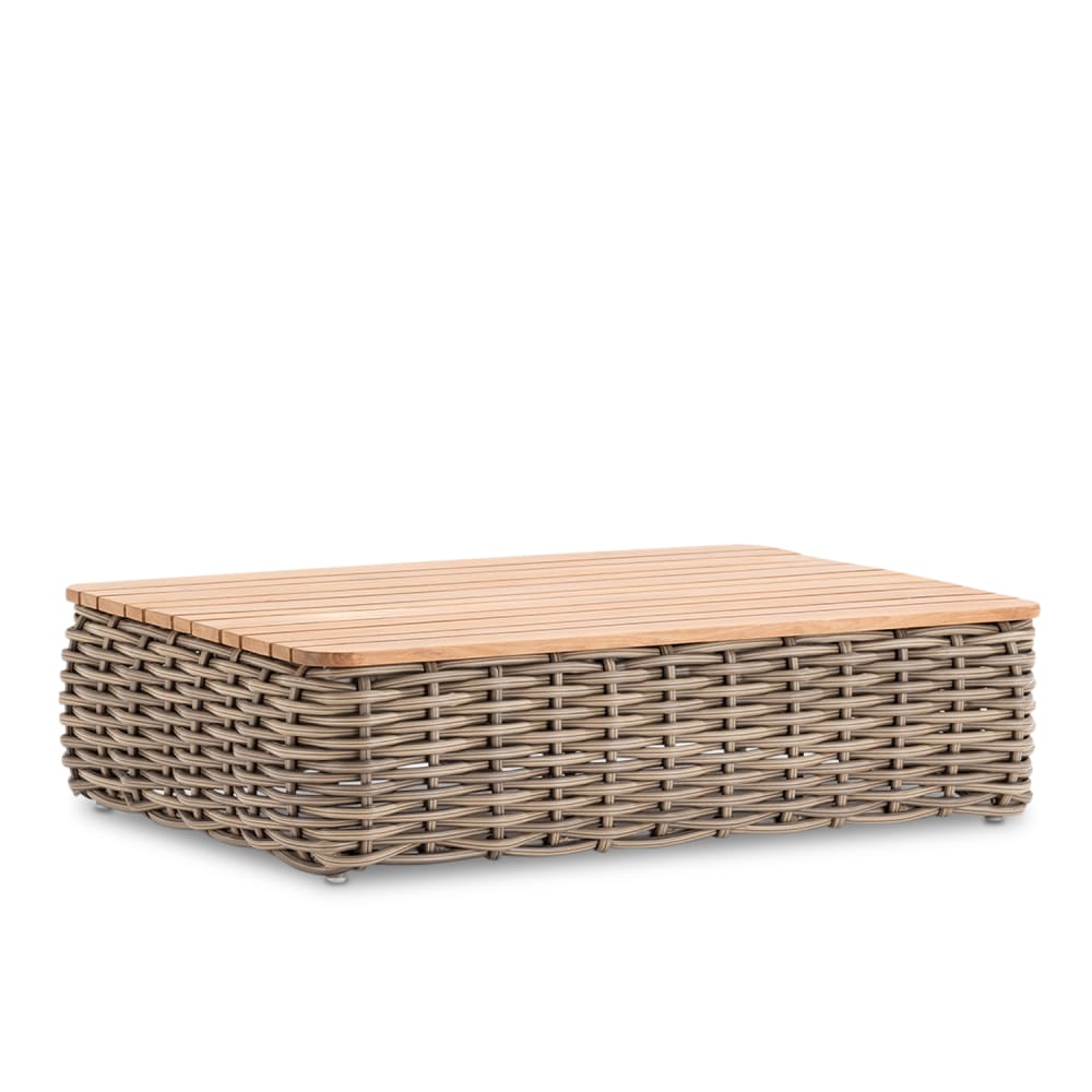 Table basse rotin synthetique et teck