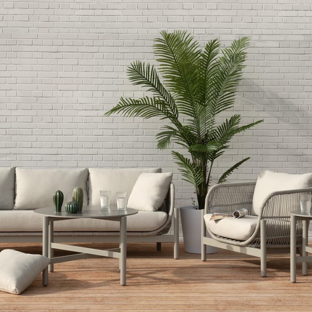 Set  de jardin 7 places avec repose-pieds et 2 tables effet pierre