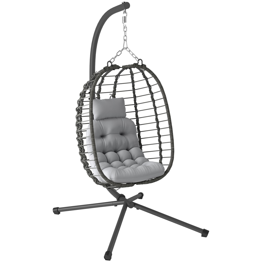Fauteuil suspendu pliable avec support en résine tressée gris
