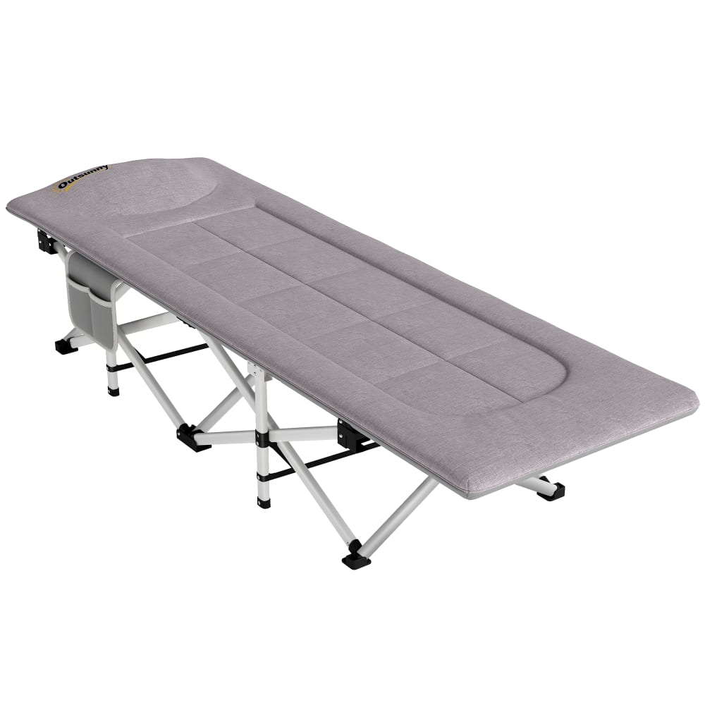 Lit de camping pliable matelas transat acier gris