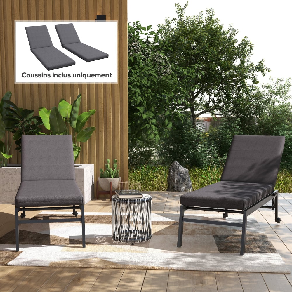 Matelas pour chaise longue transat lot de 2 gris