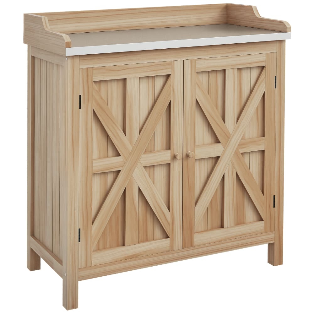 Armoire de rangement de jardin plateau galvanisé bois sapin argenté