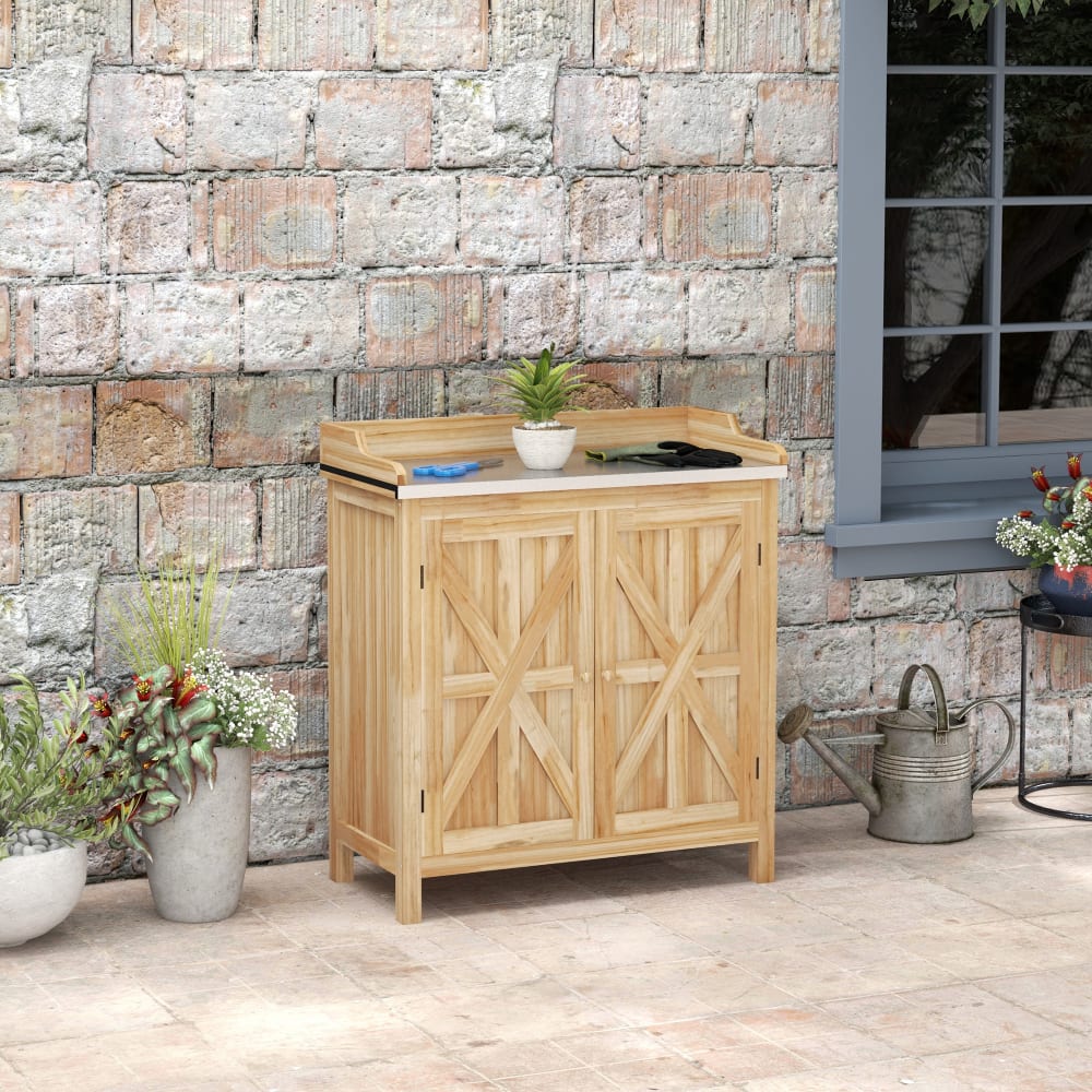 Armoire de rangement de jardin plateau galvanisé bois sapin argenté — vue 4