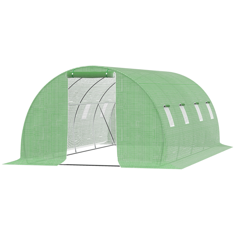 Serre de jardin tunnel porte enroulable acier galvanisé et pe vert