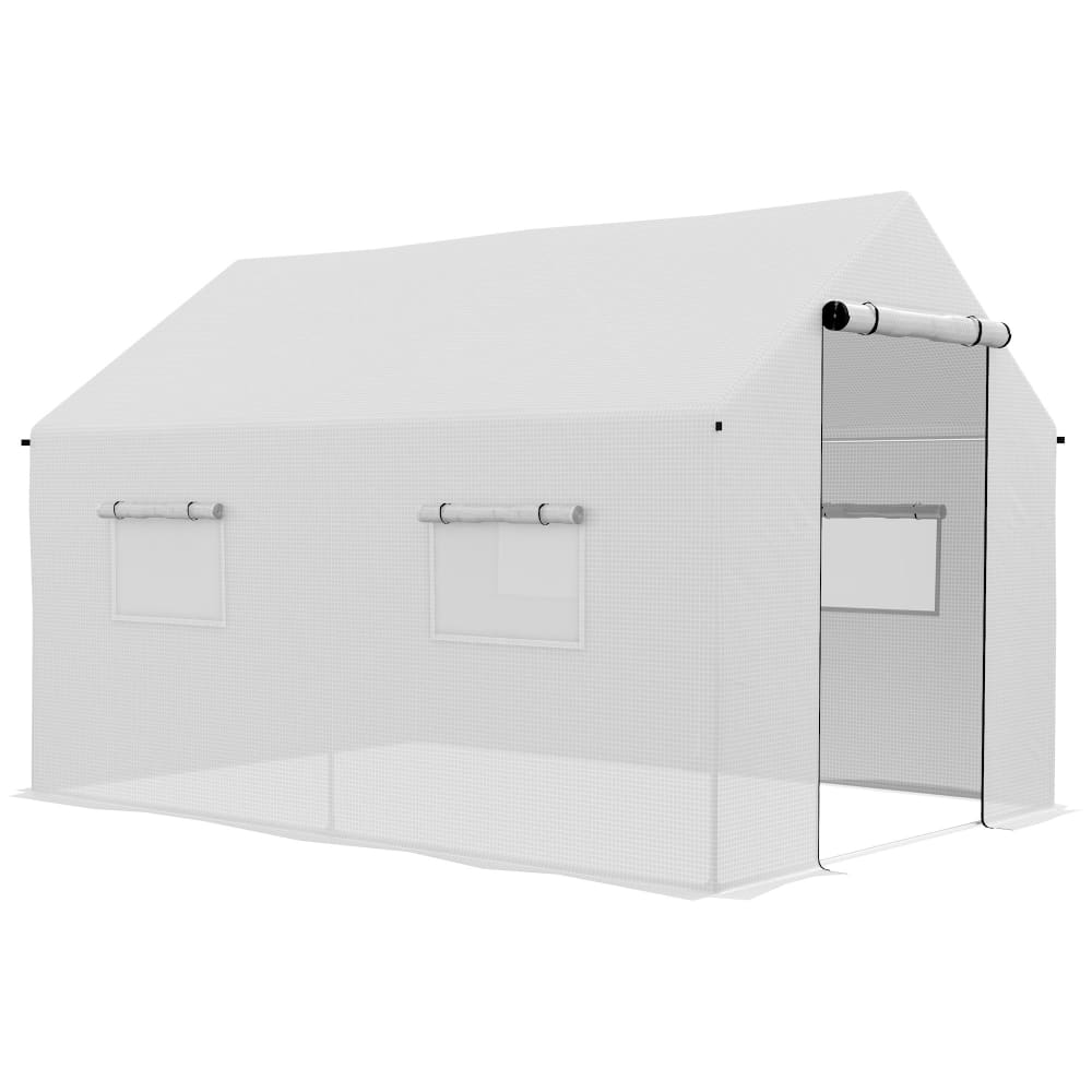 Serre de jardin tunnel porte enroulable acier galvanisé pe blanc