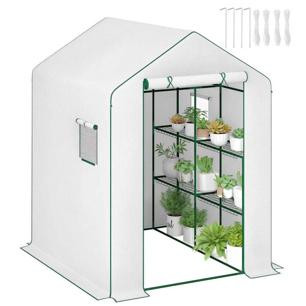 Serre de jardin 3 étagères acier blanc