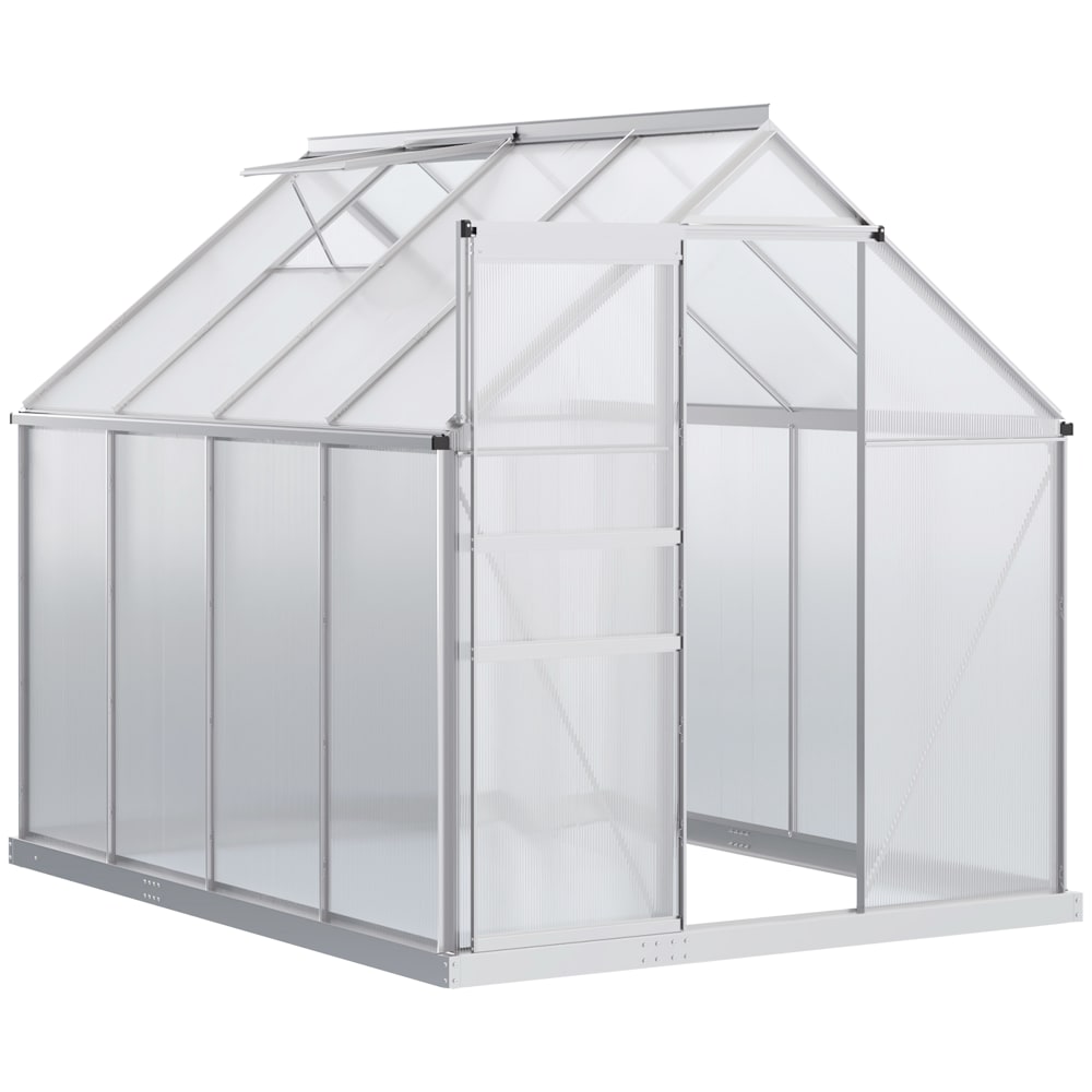 Serre de jardin porte coulissante en polycarbonate argent/transparent