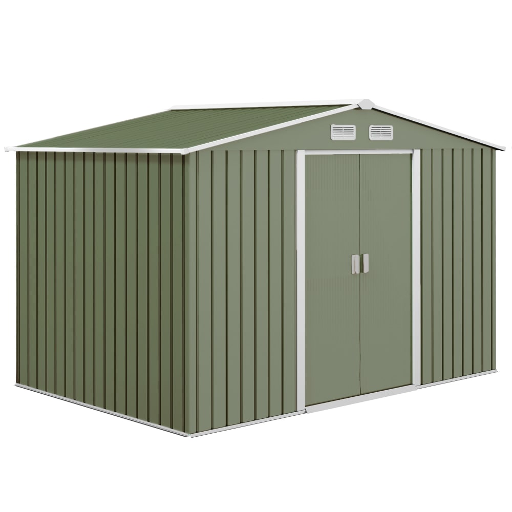 Abri de jardin cabanon rangement outils métal vert clair