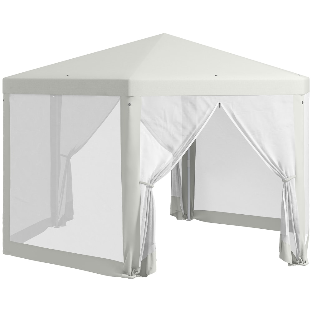 Tente de réception hexagonale imperméabilisé métal polyester crème