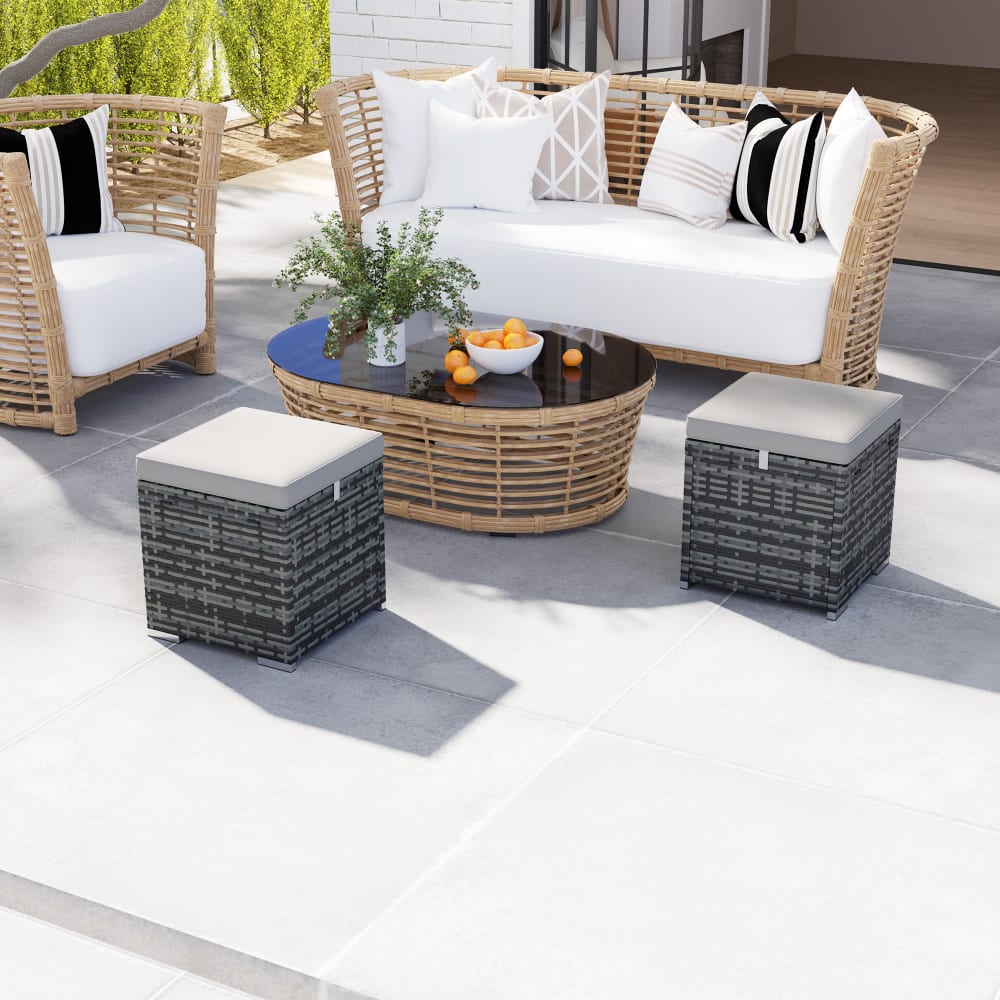 Tabourets de jardin en rotin pe avec rangement gris clair