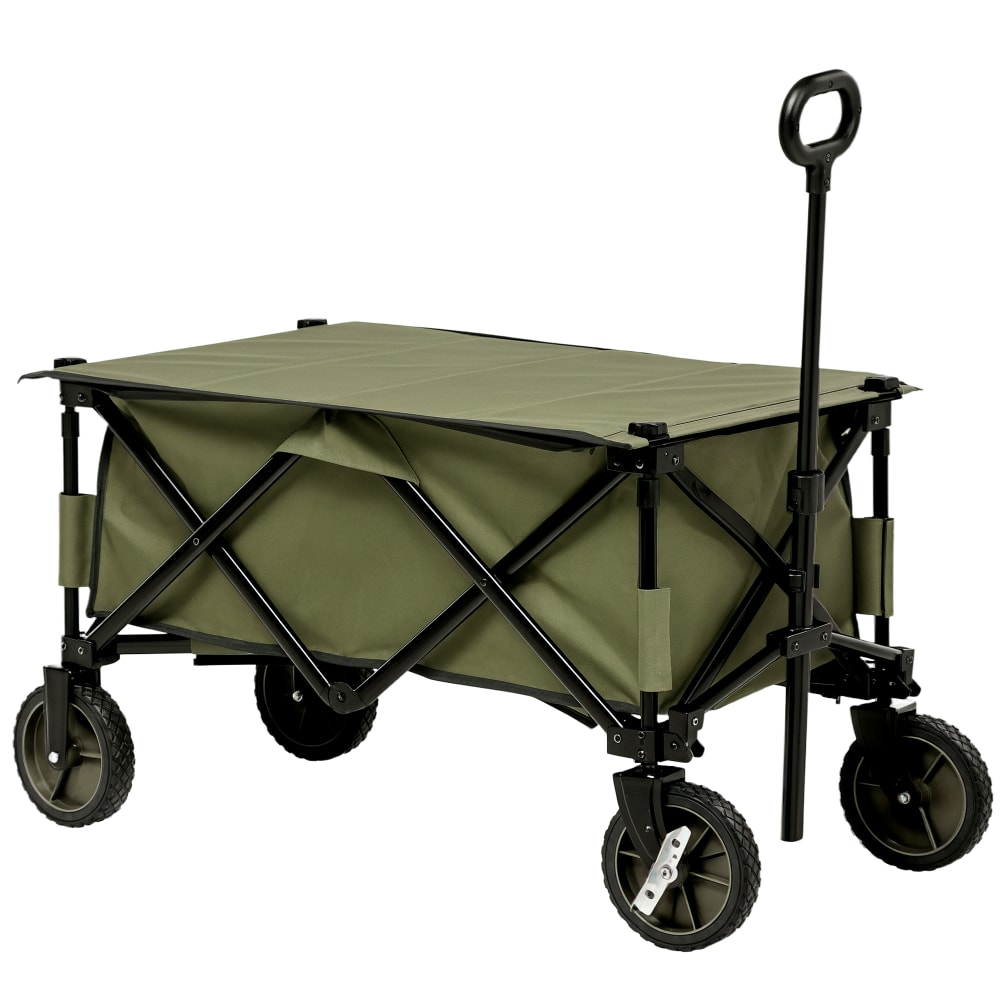 Chariot de plage 4 roues pliable bâche amovible vert