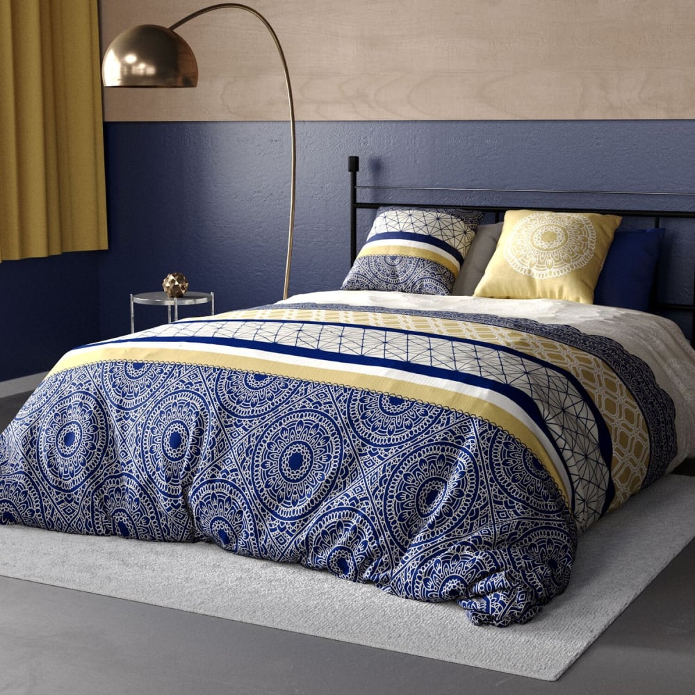 Parure housse de couette coton imprimée + 2 taies 240x220 cm