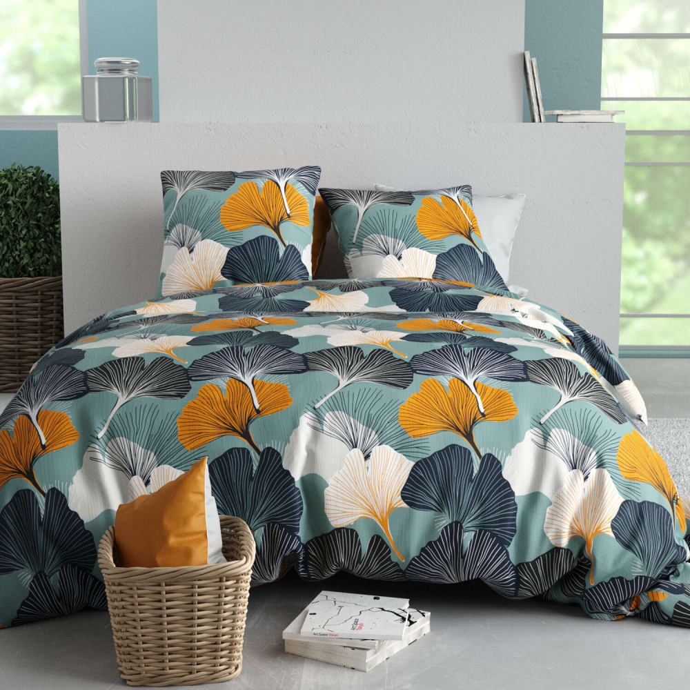 Parure housse de couette coton imprimée + 2 taies 240x220 cm