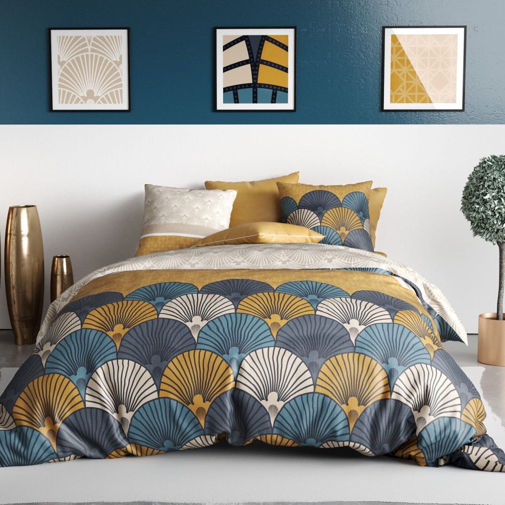 Parure housse de couette coton imprimée + 2 taies 260x240 cm