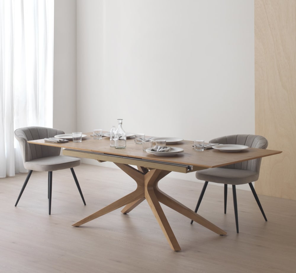 Ausziehbarer Tisch mit Eichenfüßen und Escheplatte 160/200x90 -