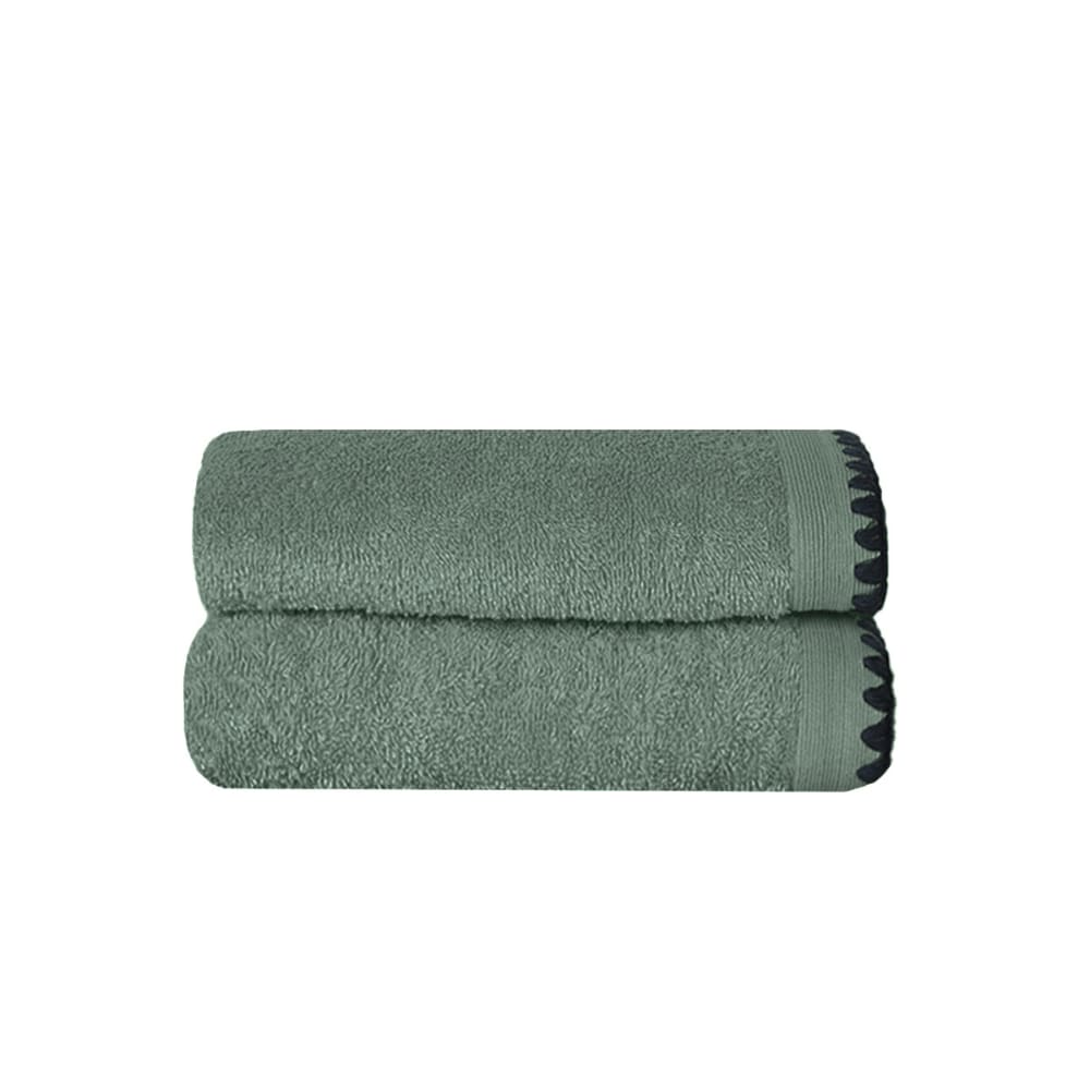 Sensei Maison 2er-Set Handtücher aus Baumwolle Flechte 50x90 cm Grün Öko-Tex Zertifikat Baumwolle