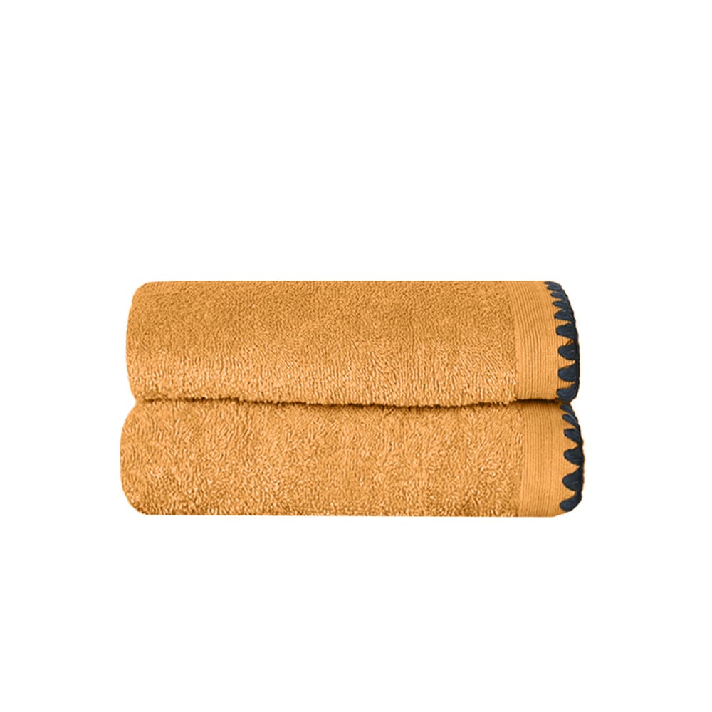 Llot de 2 serviettes de toilette point cavali caramel 50x90 cm