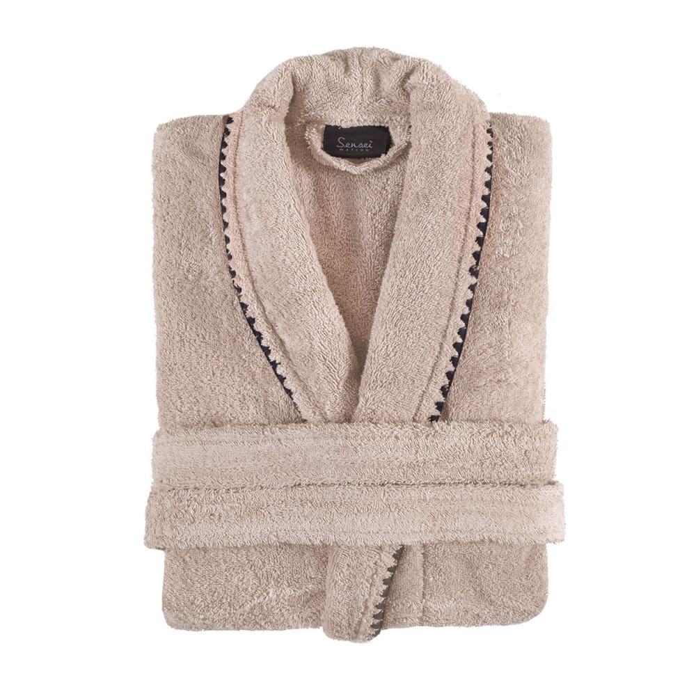 Unisex Bademantel mit Schalkragen aus Baumwolle Sand L - Maisons
