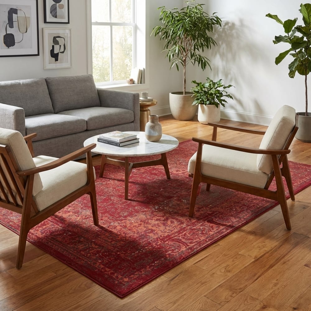 Tapis couloir design à poils ras rouge 80x150cm — vue 3
