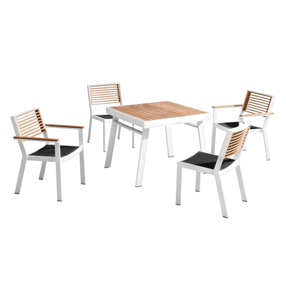 Ensemble repas blanc en aluminium et teck 4 places