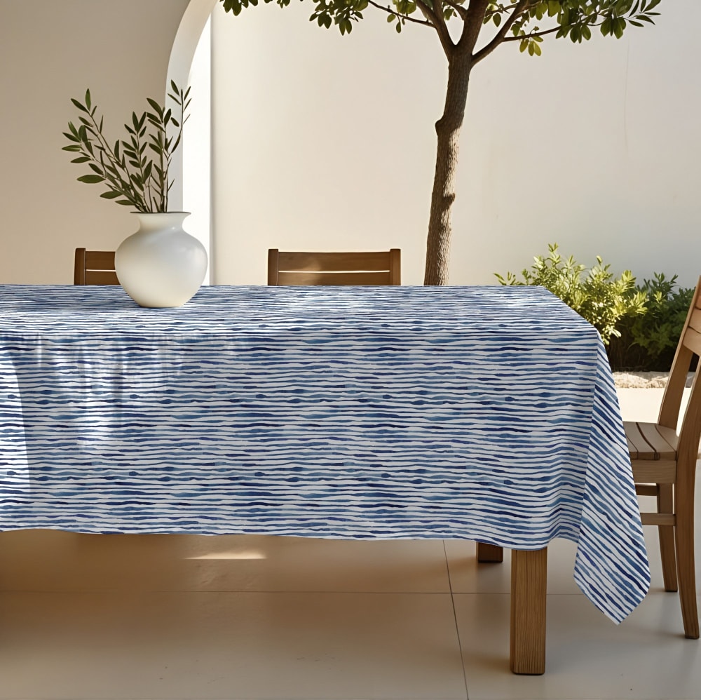 Nappe anti-taches 100% coton bleu 200x155 cm