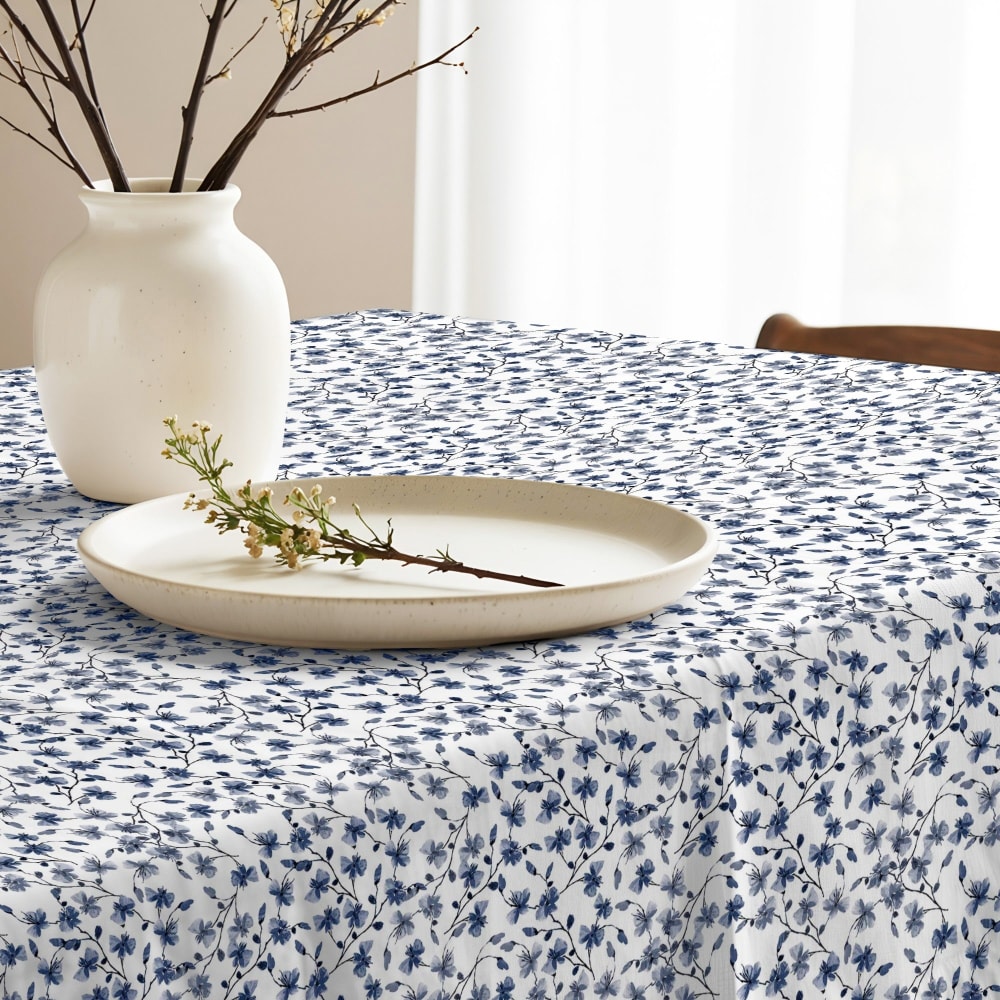 Muare Home Tischdecke mit Fleckschutz 100% Baumwolle blau 300x155 cm - Baumwolle