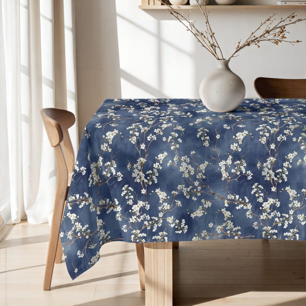 Nappe anti-taches 100% coton bleu 300x155 cm