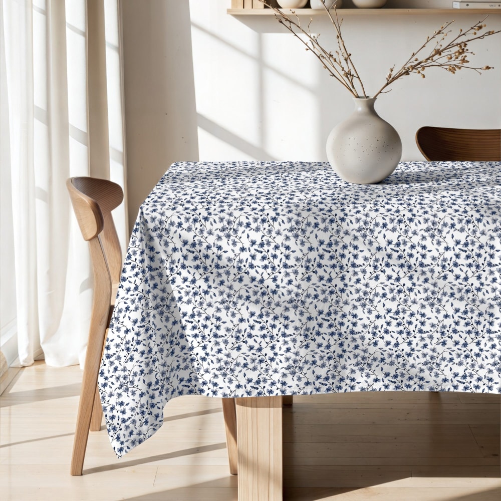 Tischdecke mit Fleckschutz 100% Baumwolle blau 155x155 cm -